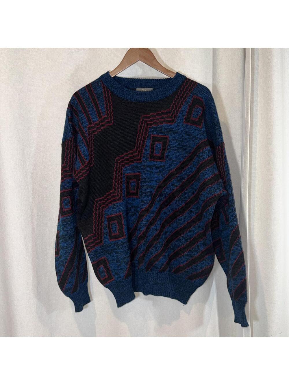 Vintage Sir William Geometric Sweater XL 90s Abstract Colorblock Grandpa